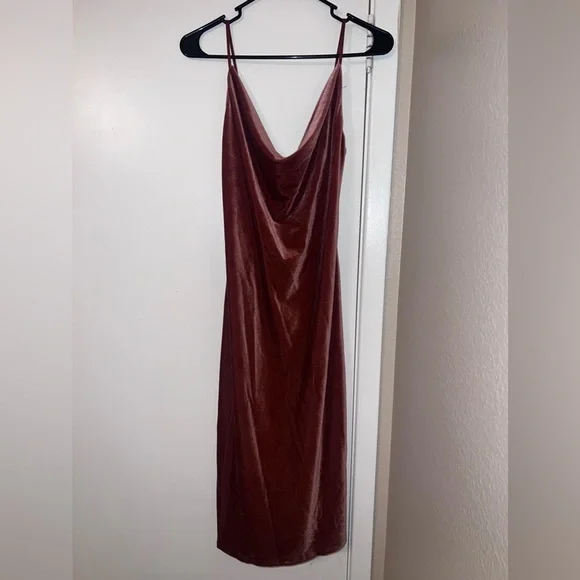 NWOT Jenny Yoo Mauve Cowl Neck Midi Dress - Picture 3 of 7